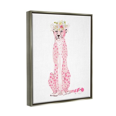Pink Leopard Floral Garland Canvas Art with Gray Frame, 17 x 21