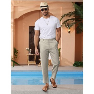 Men's Lightweight Cotton Linen Pants Casual Trouser Summer Yoga Beach Pant with Pockets - 1 of 4