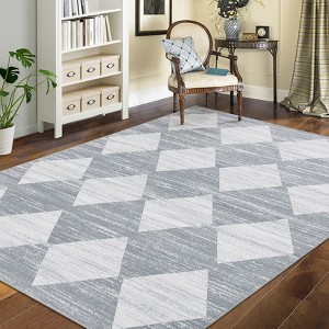 COZONY Washable Rugs for Living Room Distressed Geometric Area Rug for Bedroom Checkered Office Rug Neutral Soft Nursery Modern Trellis Rug Low Pile - 1 of 4