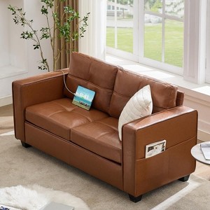 TYBOATLE 88" Faux Leather L-Shaped Sectional Sofa, Comfy Modular Couch with Chaise & USB, Convertible Sofa for Living Room, Bedroom, or Small Spaces - 1 of 4