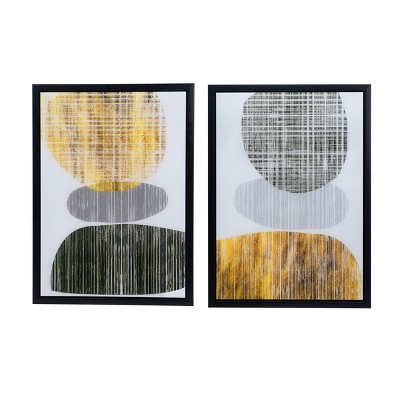 A&B Home 17.5"x24" Set of 2 Abstract Black Framed Printed Acrylic Wall Arts Gold/Gray : Modern Decor, Includes Mounting Hardware