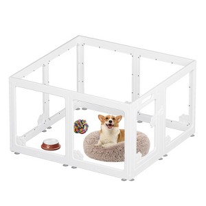 ORRD Expandable 8-Panel Dog Playpen, Chew-Proof Transparent Pet Pen with Lockable Door & Waterproof Base, No-Tool Assembly - 1 of 4
