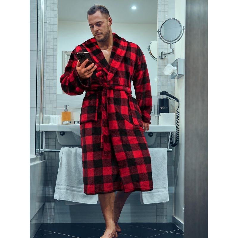 PAVILIA Mens Robe, Soft Bathrobe for Men, Fleece Warm Long Plush Microfiber Shawl Collar Pocket, Bath Shower Spa, 5 of 8