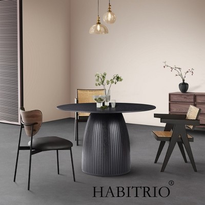 Farmhouse Wood Round Dining Table, 47.24" Circular Tabletop Kitchen Table with Sturdy Base - HABITRIO