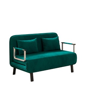 TiramisuBest Convertible Folding Sofa Chair Bed with Adjustable Backrest, Linen Upholstery, Metal Frame, Pillow, for Small Spaces & Dorms – Blue - 1 of 4