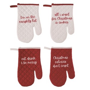 Transpac Fabric Quilted Cmas Oven Mitt Set of 4 Christmas Home Decorations - 1 of 1