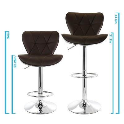 Adjustable Swivel Brown Leather & Chrome Bar Stool Set