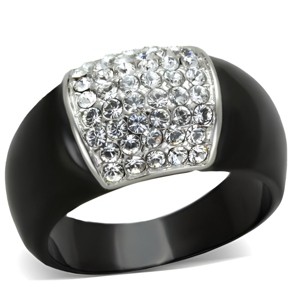 Slickblue Women’s Black IP Ring with Synthetic Crystal Grid – Two-Tone Finish, Statement Pave Look, Sizes 5–10 - 1 of 4