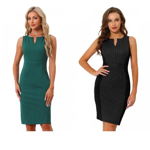 Женские платья INSPIRE CHIC Women's V Neck Office Sleeveless Bodycon Midi Pencil Dress 2 Packs Black/Green X-Small
