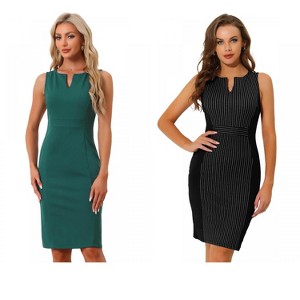 INSPIRE CHIC Women's V Neck Office Sleeveless Bodycon Midi Pencil Dress 2 Packs - 1 of 4