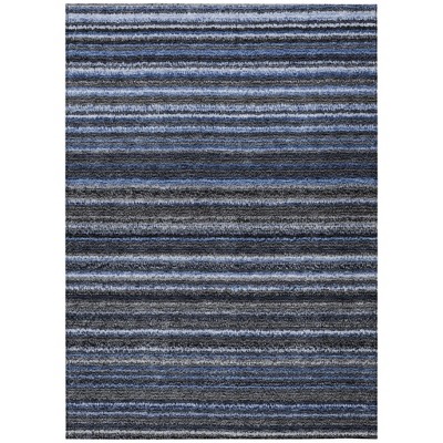 Denim Blue And Gray Striped Washable Indoor Outdoor Area Rug