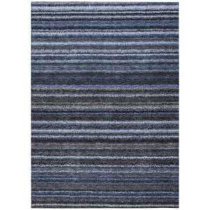 Denim Blue And Gray Striped Washable Indoor Outdoor Area Rug - 1 of 4