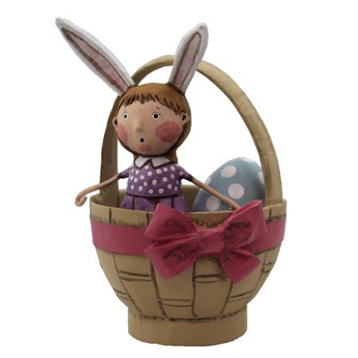 Lori Mitchell 6.5" Easter Greetings Bunny Ears Basket Egg  -  Decorative Figurines