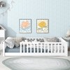 ModernLuxe Twin Size Floor Bed with Fence, Rubber Wood Bed Frame with Safety Guardrails, No Spring Box Required, Perfect for Kids - 2 of 4