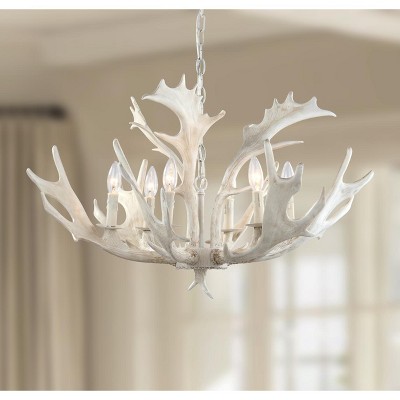 White Faux Antler 30-Inch Resin Chandelier