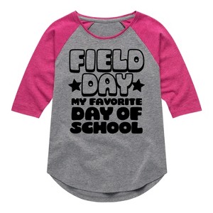 Girls' - Instant Message - Field Day Favorite Day Of School Shirt Tail Raglan Graphic T-shirt - 1 of 4