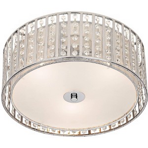 Possini Euro Design Modern Ceiling Light Flush Mount Fixture 15 3/4" Wide Chrome Crystal Strands Silver Silk Drum Shade for Bedroom Living Room House - 1 of 4