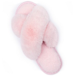 RockDove Women's Adeline Cross-Band Faux Fur Slide Slipper - 1 of 4