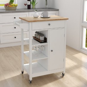 KTMBDW Kitchen Island,Kitchen Cart for Home,Rolling Serving Cart on Wheel with Drawer and Storage Shelves,Kitchen Serving Cart for Dining Room,White - 1 of 4