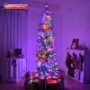 7.5ft Pre-Lit Pencil Snow Flocked Christmas Tree Hinged Artificial Xmas Tree W/ Remote-controlled Multi-Color - 2 of 4