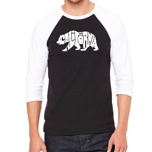 LA Pop Art Men's Raglan Baseball Word Art T-shirt - California Bear Black/White X Large - 1 of 4