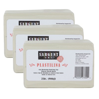 Sargent Art Plastilina Non-Hardening Modeling Clay, Cream, 2 lbs. Per Pack, 3 Packs