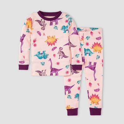 Image of Burt's Bees Baby® Toddler Girls' 2pc Dino Friends Sugar Plum Organic Cotton Pajama Set - Purple 3T