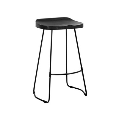 MH London Perrin  27" Saddle Seat Solid Wood and Metal Counter Stool