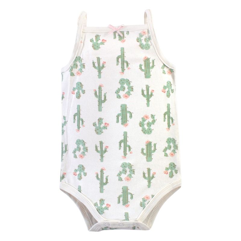 Hudson Baby Infant Girl Cotton Sleeveless Bodysuits 5pk, Pink Cactus, 4 of 8