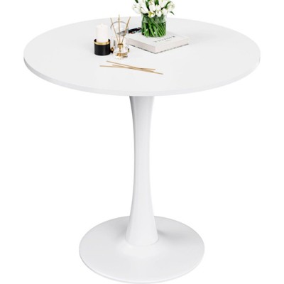 FURNIinspire Coffee Tables, Small Round Coffee Table Seats Up to 2-4 People, Tabletop with Pedestal Base, White, 31.5"*31.5"*28.74"