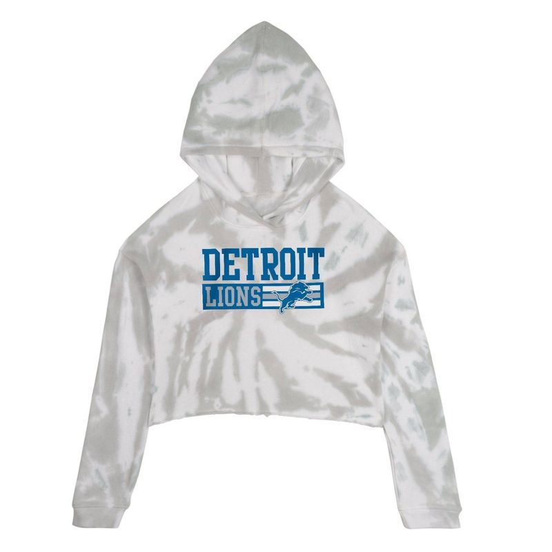 NFL Detroit Lions Girls&#39; Gray Tie-Dye Crop Hooded Sweatshirt, 2 of 4