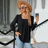 Water-Soluble Hollow Jacquard Pleated Square Neck Long Sleeve Tailcoat Solid Color T-Shirt Top - 4 of 4