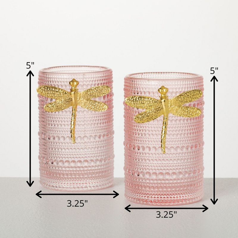 5" Glass Firefly Candle Holders - Set of 2, Pink, 5 of 6