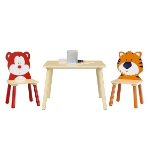SEVOBAL Kids Table Sets, 3-Piece Wooden Activity Table with Animal Theme Chairs for Toddler Playroom, Beige, 27.56"*26.38"*3.74" - 1 of 4