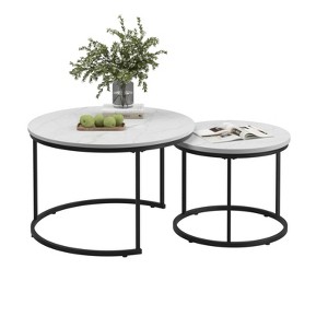 FONTOI 27.6" Round Coffee Table Set of 2 with Metal Frame, Floor Mount Side Table for Living Room Bedroom, White, 27.56"*17.72"*27.56" - 1 of 4