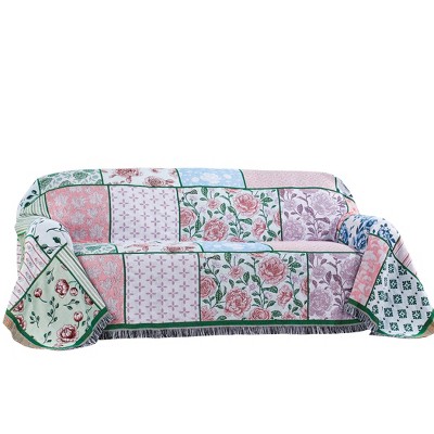 Collections Etc Charming Floral Patchwork Fringe Border Furniture Tapestry Throw