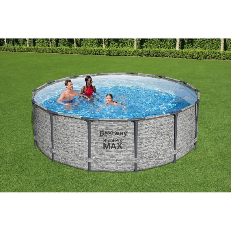 Bestway Steel Pro MAX Round Above Ground Swimming Pool Set with Metal Frame Filter Pump, Ladder, and Cover, 3 of 9