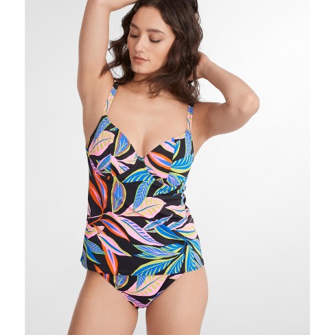 Freya Check In Lined Plunge Tankini Top - Monochrome