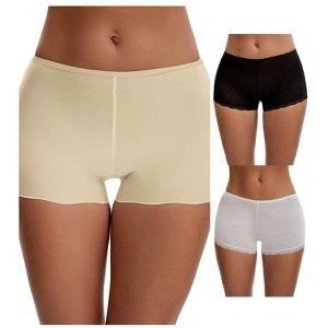 INSPIRE CHIC Ladies' Seamless Ice Silk Lace Trim Slip Shorts for Under Dresses Boyshorts 3 Packs - 1 of 4