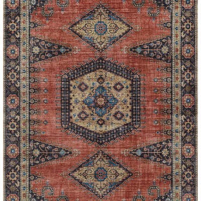 Rust Rectangular Synthetic Persian-Inspired Area Rug