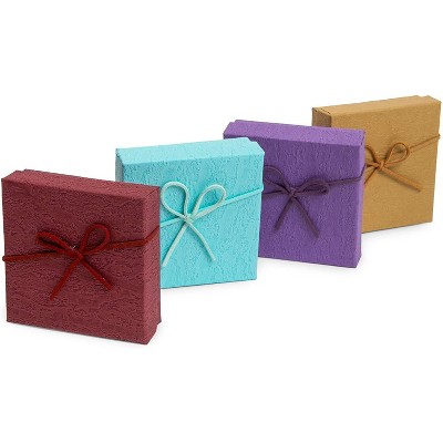 12 Pack 4 Colors Jewelry Gift Boxes with Lids and Ribbon Bows for Display Rings, Earrings, Necklaces and Bracelets