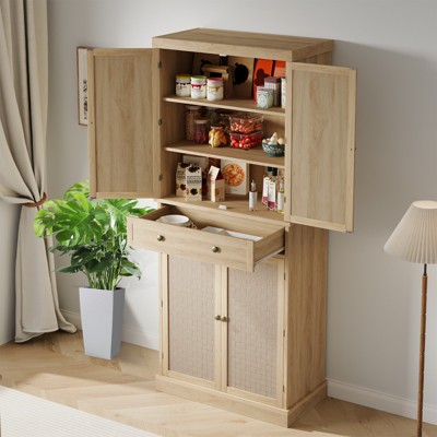 Kitchen Pantry Cabinet 72", Tall Storage Pantries with 4 Doors and 4 Adjustable Shelves, Farmhouse Food Cabinet for Kitchen, Dining Room, Living Room