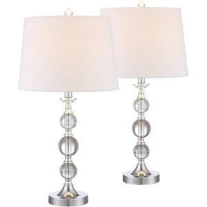 360 Lighting Solange 25" High Modern Glam Luxury Table Lamps Set of 2 Silver Finish Stacked Crystal White Shade Living Room Bedroom Bedside Nightstand - 1 of 4