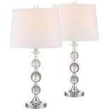 360 Lighting Luxury Table Lamps 25" High Set of 2 Stacked Crystal Ball Silver White Drum Shade for Living Room Family Bedroom Bedside
