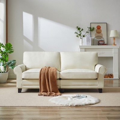 UPHA 75" Pets friendly Fabric Beige White Loveseat 2-seater Couch with Removable Back Cushion for Living Room, Bedroom