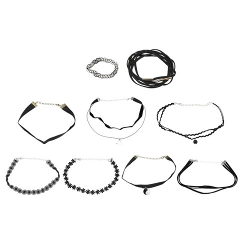 Unique Bargains Choker Necklaces For Women Classic Choker Necklaces Set  Black 9 Pcs : Target