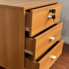 Vynxaria Three drawer nightstand locking top drawer metal drawer glides metal bar handles light cherry color - 3 of 4
