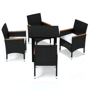 vidaXL Patio Dining Set Outdoor Dining Set Table and Chair Set Poly Rattan - Black and brown 31.5" table length 4 Piece - 1 of 4