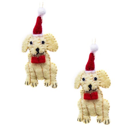 Global Crafts Dog Santa Handmade Felt Ornaments, Set Of 2 - Gloden Lab ...