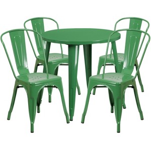 Flash Furniture Commercial Grade 30" Round Metal Indoor-Outdoor Table Set with 4 Cafe Chairs - 1 of 4